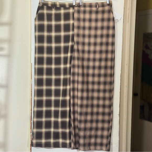 New BP. Plaid Mix Wide Legs Pants in Brown Ombré Plaid Combo - Picture 3 of 14